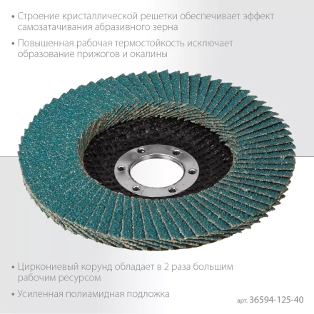 Круги лепестковые циркониевые торцевые 36594-125-40 купить в Урае