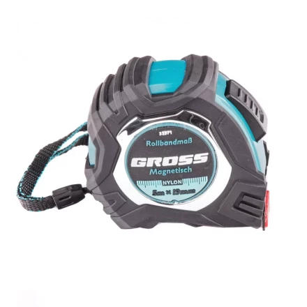 Рулетка Magnetisch 5 м х 19 мм обрезиненный корпус автоматическая фиксация Нейлоновое покрытиеытие зацеп с магнитом Gross 32571 купить в Урае