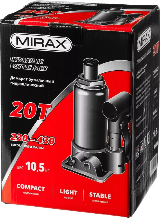 Домкрат гидравлический бутылочный, 20т, 230-430 мм, MIRAX 43260-20 43260-20 купить в Урае