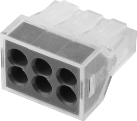 Клемма СВЕТОЗАР соединительная, 6-и проводная, 400В, 24А, 0,75-2,5мм2, 2шт 49170-6 купить в Урае