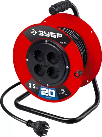 ЗУБР ПВС-215, ПВС, 2 х 1.5 мм2, 20 м, 3500 Вт, силовой удлинитель на катушке (55103-20) купить в Урае