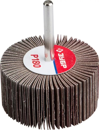 Круг шлифовальный ЗУБР &quot;МАСТЕР&quot; веерный лепестковый, на шпильке, тип КЛО, зерно-электрокорунд нормальный, P180, 30х60мм 36602-180 купить в Урае