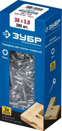 ЗУБР 38 х 3.8 мм, частая резьба, ТХ20, цинк, 300 шт, саморез для глухих отверстий, Профессионал (30082-38-038) купить в Урае