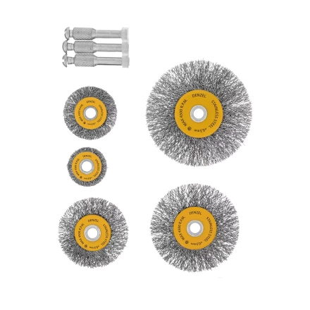 Набор щеток для дрели, 5 Плоских 25-38-50-63-75 мм, шпилька, нерж. вит. проволока Denzel 74495 купить в Урае