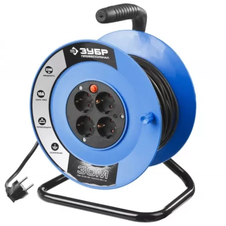 Удлинитель ЗУБР &quot;ПРОФЕССИОНАЛ&quot; на катушке, ПВС 3х1кв мм, 4 гнезда, макс мощн 2200Вт, 30м 55082-30 купить в Урае