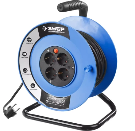 Удлинитель ЗУБР &quot;ПРОФЕССИОНАЛ&quot; на катушке, ПВС 3х1кв мм, 4 гнезда, макс мощн 2200Вт, 30м 55082-30 купить в Урае