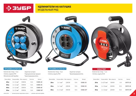 Удлинитель ЗУБР &quot;ПРОФЕССИОНАЛ&quot; на катушке, ПВС 3х1кв мм, 4 гнезда, макс мощн 2200Вт, 30м 55082-30 купить в Урае