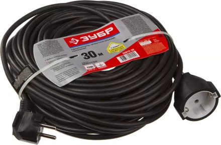 Удлинитель ЗУБР электрический, ПВС 3х1кв мм, черный, 1 гнездо, макс мощн 2200Вт, 30м 55013-30 купить в Урае