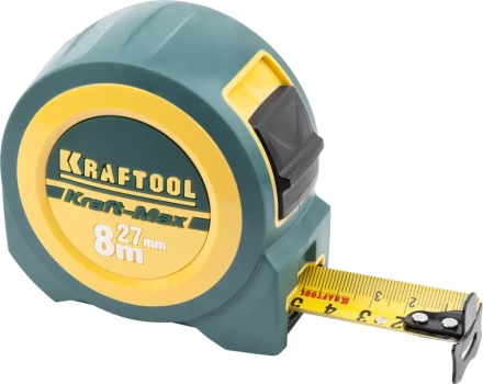 Рулетка KRAFTOOL &quot;Kraft-Max&quot;, длинный вылет, нейлон покрытие, упрочненный двухкомп корпус, 8м/27мм 34127-08-27 купить в Урае