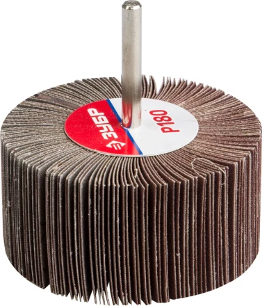 Круг шлифовальный ЗУБР &quot;МАСТЕР&quot; веерный лепестковый, на шпильке, тип КЛО, зерно-электрокорунд нормальный, P180, 40х80мм 36604-180 купить в Урае