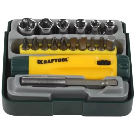 Набор KRAFTOOL &quot;EXPERT&quot;: Отвертка реверсивная с битами, адаптером и торцовыми головками, Cr-V, 18 предметов 26143-H18 купить в Урае