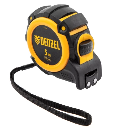 Рулетка Denzel 5м х 19мм, автоматич. фиксац., нейлон. покрытие, магнит. зацеп, двухстор. разметка, 31521 купить в Урае