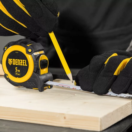 Рулетка Denzel 5м х 19мм, автоматич. фиксац., нейлон. покрытие, магнит. зацеп, двухстор. разметка, 31521 купить в Урае