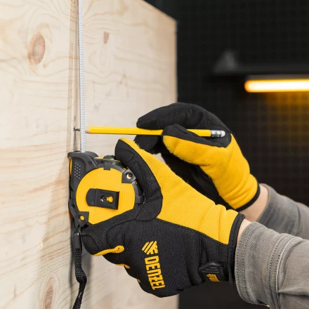 Рулетка Denzel 5м х 19мм, автоматич. фиксац., нейлон. покрытие, магнит. зацеп, двухстор. разметка, 31521 купить в Урае