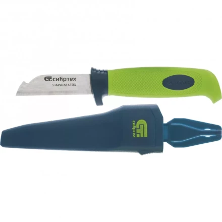 Нож монтажника с чехлом обрезиненная рукоятка 190мм лезвие-67мм Сибртех 79012 купить в Урае