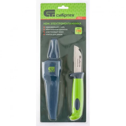 Нож монтажника с чехлом обрезиненная рукоятка 190мм лезвие-67мм Сибртех 79012 купить в Урае