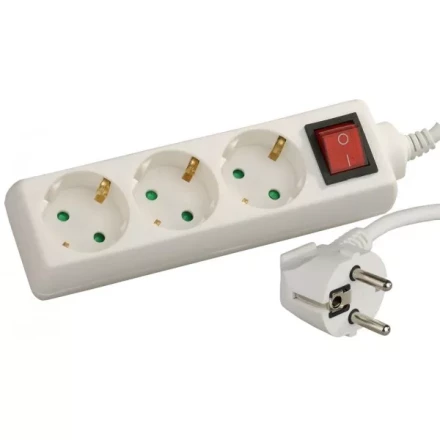 Удлинитель СВЕТОЗАР электрический с заземлением, выключателем, евро, с защитными шторками, 3 гнезда, 2м SV-55035-2 купить в Урае