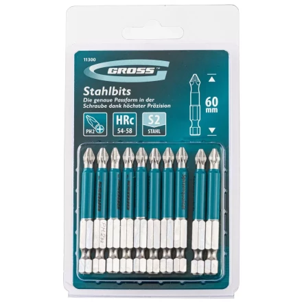 Набор бит РН2 х 60, сталь S2, 10 шт. Gross 11300 купить в Урае