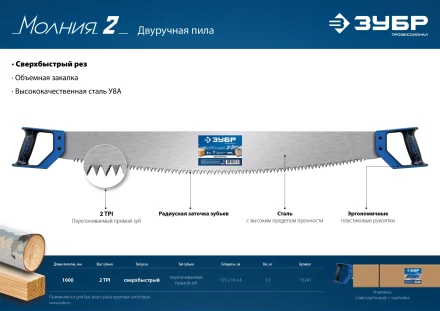ЗУБР 1000 мм, двуручная пила с пластиковыми рукоятками, Профессионал (15241) купить в Урае