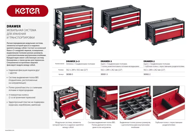 Ящик с 2 выдвижными полками "DRAWER-2", 22" KETER 38382-2 купить в Урае