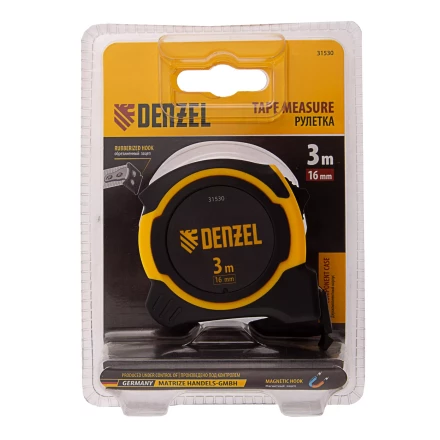 Рулетка Denzel 3м х 16мм, двухкомп. корпус, магнитный обрезиненный зацеп, 31530 купить в Урае