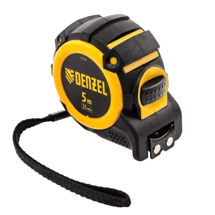 Рулетка Denzel 5м х 25мм, автоматич. фиксац., нейлон. покрытие, магнит. зацеп, двухстор. разметка 31522 купить в Урае