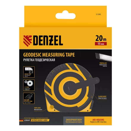 Рулетка геодезическая Denzel 20 м х 15 мм, закрытый корпус, фиберглассовая лента, 31290 купить в Урае
