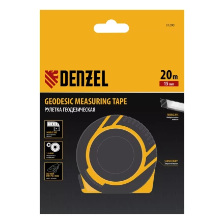 Рулетка геодезическая Denzel 20 м х 15 мм, закрытый корпус, фиберглассовая лента, 31290 купить в Урае