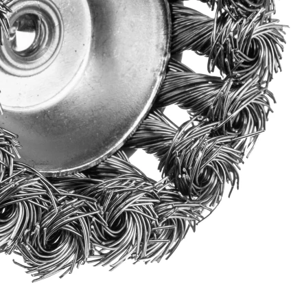 Щетка для дрели Denzel, 65 мм, Чашка, со шпилькой, нержавеющая крученая проволока 744643 купить в Урае