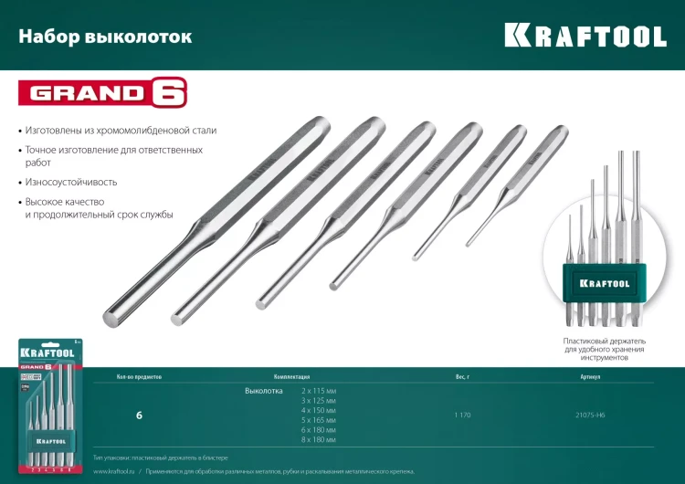 Наборы зубил и кернеров GRAND 21075-H6 купить в Урае