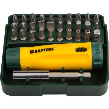 Набор KRAFTOOL Отвертка реверсивная с битами и адаптером, Cr-V, 32 предмета 26142-H32 купить в Урае