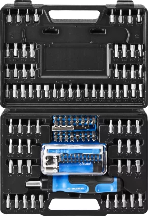 Набор ЗУБР &quot;ЭКСПЕРТ&quot;: Отвертка реверсивная с магнитным битодержателем и отсеком для бит в рукоятке, Cr-V, 130 предметов 25237-H129 купить в Урае