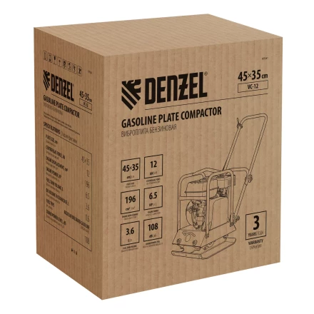 Виброплита бензиновая Denzel VC-12, 12 кН, 45*35 см, 196 см3 купить в Урае