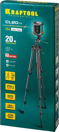 Нивелир лазерный линейный CL-20, сверхъяркий, KRAFTOOL 34700-3, штатив (35-110см), чехол, 20м, IP54, точн. 0,2 мм/м 34700-3 купить в Урае