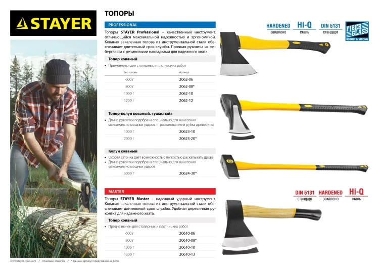Топор STAYER "MASTER" кованый с деревянной рукояткой, 0,8кг 20610-08 купить в Урае