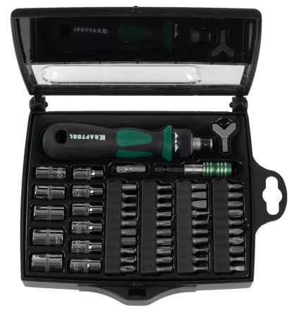 Отвертка KRAFTOOL &quot;EXPERT&quot;, реверсивная, с битами, 55шт 25554-H55 купить в Урае