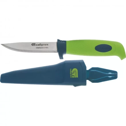 Нож универсальный с чехлом обрезиненная рукоятка 220мм лезвие - 100 мм Сибртех 79015 купить в Урае