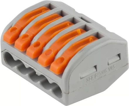 Клемма СВЕТОЗАР соединительная, разъемная, 5-и проводная, 400В, 32А, 0,5-2,5мм2/0,5-4мм2, 2шт 49190-5 купить в Урае