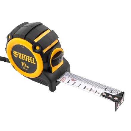 Рулетка Denzel 10м х 32мм, автоматич. фиксац., нейлон. покрытие, магнит. зацеп, двухстор. разметка, 31525 купить в Урае