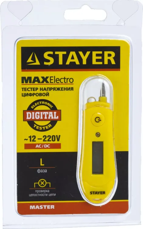 Тестер напряжения STAYER "МASTER" цифровой со световым индикатором, 12-220В, 70мм 45282 купить в Урае