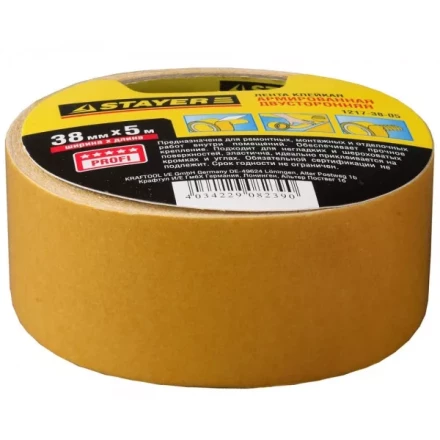Двухсторонняя клейкая лента на тканевой основе, STAYER Profi 1217-38-05, 38мм х 5м 1217-38-05 купить в Урае