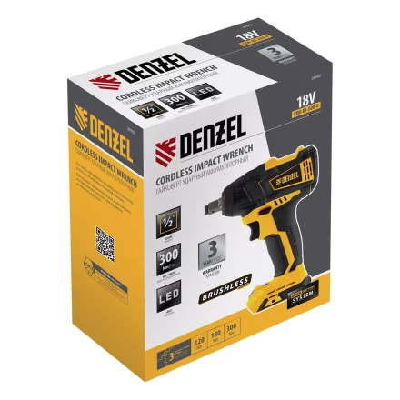 Гайковерт ударный аккумуляторный бесщеточный Denzel 26502 CIW-IB-300-0, Li-ion, 18В, 300Нм купить в Урае