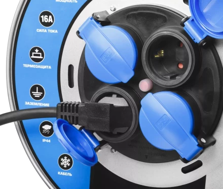 Удлинитель ЗУБР &quot;ПРОФИ&quot; на металл катушке, КГ 3х1,5кв мм, морозостойкий, 4 гнезда, IP44, макс мощность 3500Вт, 30м 55085-30 купить в Урае