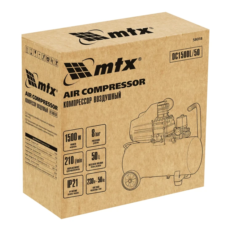 Компрессор воздушный MTX DC1500L/50, 1,5 кВт, 50 л, 210 л/мин 58018 купить в Урае