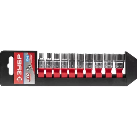 Набор ЗУБР &quot;МАСТЕР&quot;: Торцовые головки (1/4&quot;) на пластиковом рельсе, Cr-V, 4-13мм, 10 предметов 27656-H10 купить в Урае