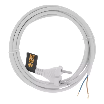 Шнур сетевой Denzel Energy Series, ПВС, 3 м, 2 x 1 мм, с неразборной вилкой, белый, 3 м, 37664 купить в Урае