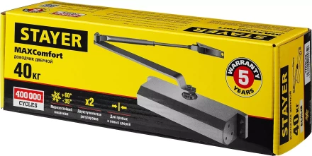 Доводчик дверной STAYER, для дверей массой до 40 кг, цвет белый 37916-50 купить в Урае