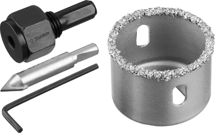 Коронка-чашка ЗУБР &quot;ПРОФЕССИОНАЛ&quot; c карбид-вольфрамовым нанесением, 38 мм, высота 25 мм, в сборе с державкой и сверлом 33360-038_z01 купить в Урае