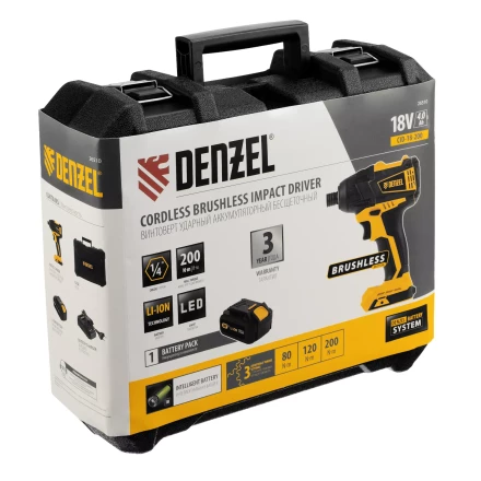 Винтоверт ударный аккумуляторный Denzel 26510 бесщеточный CID-IB-200 18В Li-Ion купить в Урае