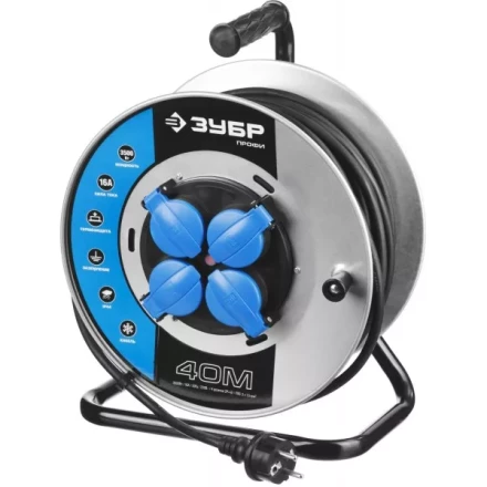 Удлинитель ЗУБР &quot;ПРОФИ&quot; на металл катушке, КГ 3х1,5кв мм, морозостойкий, 4 гнезда, IP44, макс мощность 3500Вт, 40м 55085-40 купить в Урае